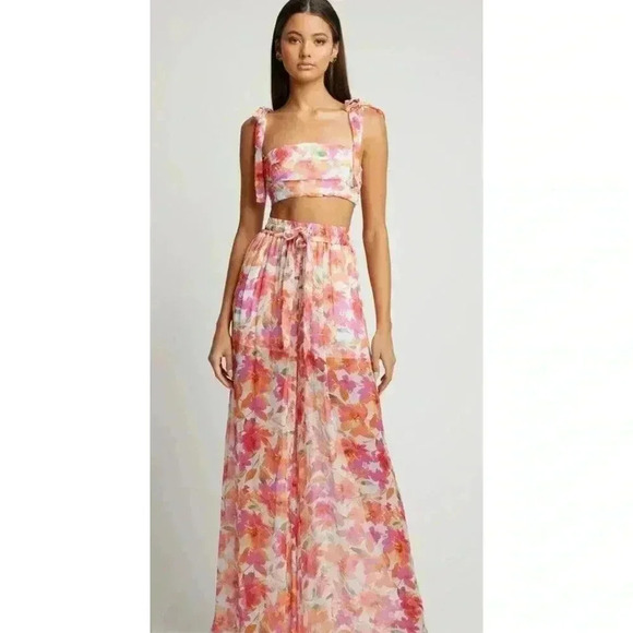 Sofia The Label SASKIA PLEATED BRA TOP Pink Peach Floral NEW, NWT!